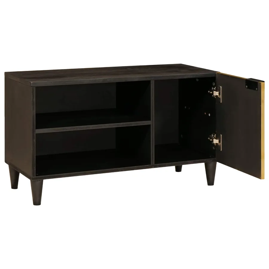 Meuble TV Noir et or 80 x 33 x 46 cm Bois d'ingénierie - 4