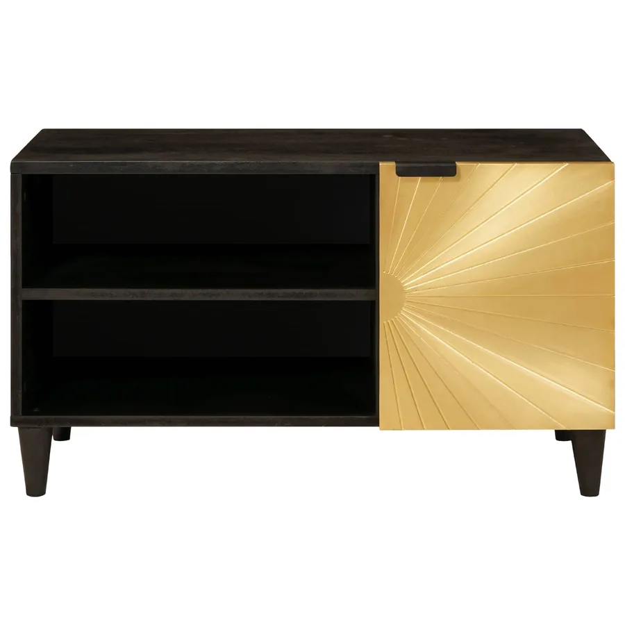 Meuble TV Noir et or 80 x 33 x 46 cm Bois d'ingénierie - 5