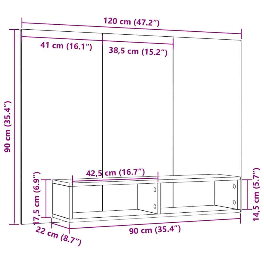 Ensemble meuble TV Montage mural Bois Ancien 120 x 23,5 x 90 cm - 8