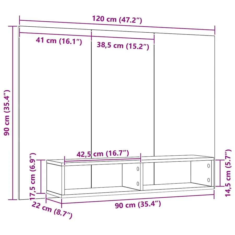 Ensemble meuble TV Montage mural Chêne noir 120 x 23,5 x 90 cm - 10