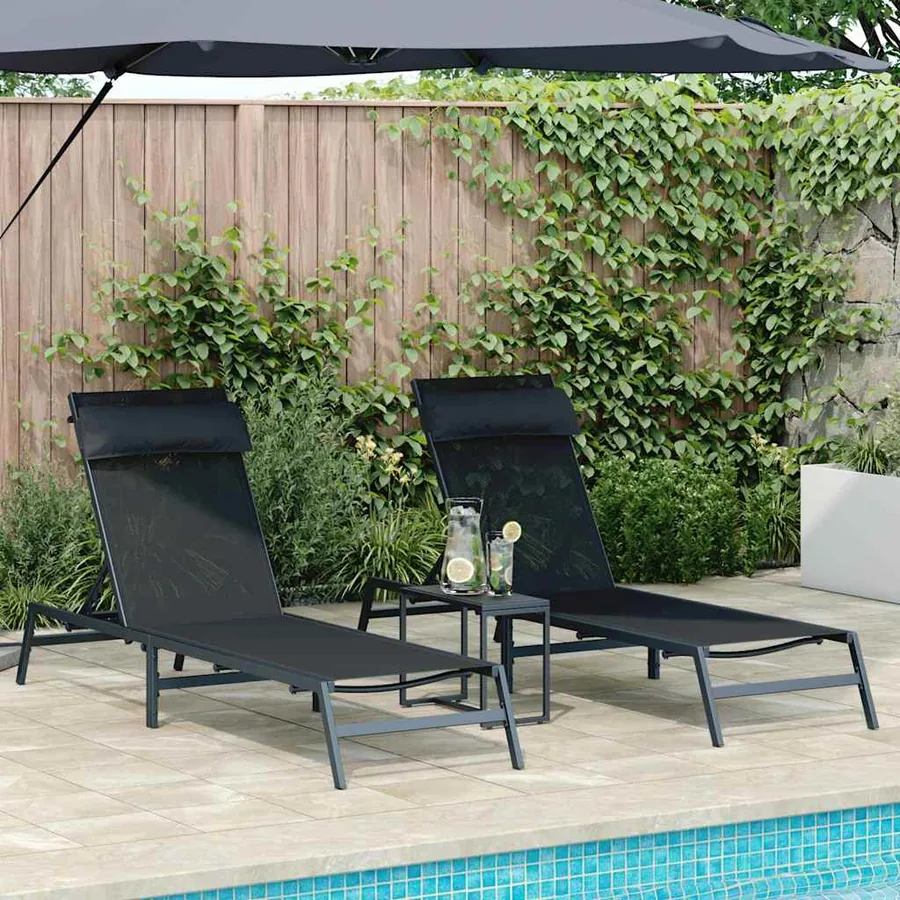 Transats 2-personne 3 pcs Noir et anthracite Acier
