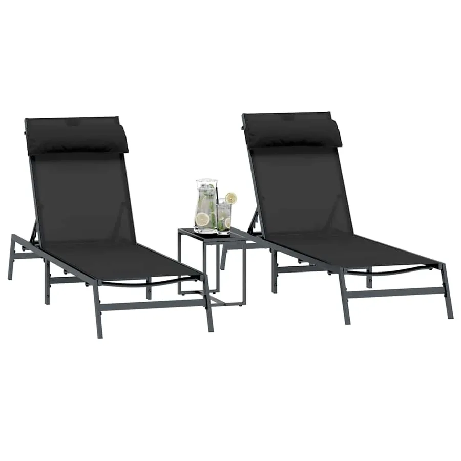 Transats 2-personne 3 pcs Noir et anthracite Acier - 3