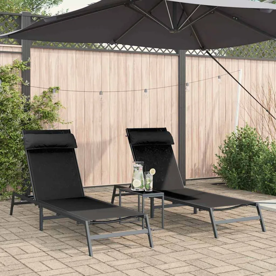 Transats 2-personne 3 pcs Noir et anthracite Acier - 4