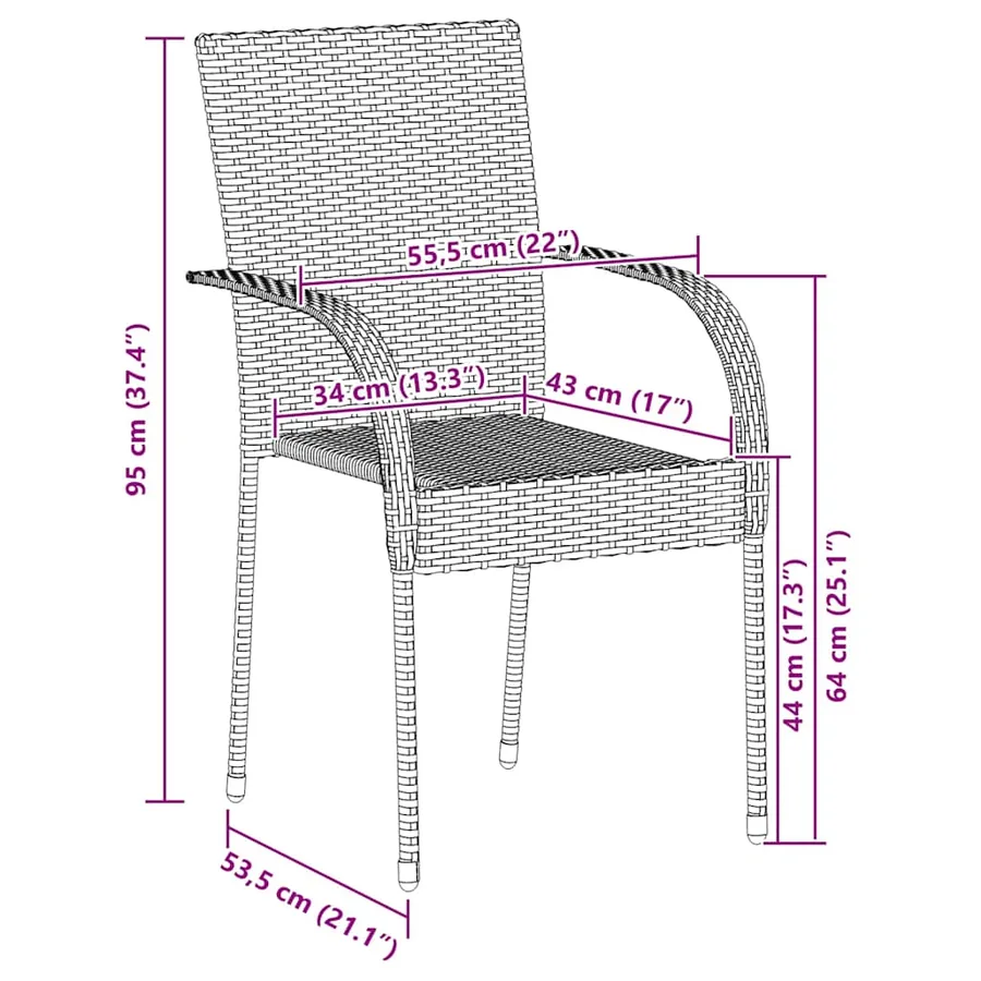 Chaises empilables d'extérieur lot de 6 Résine tressée Marron - 10