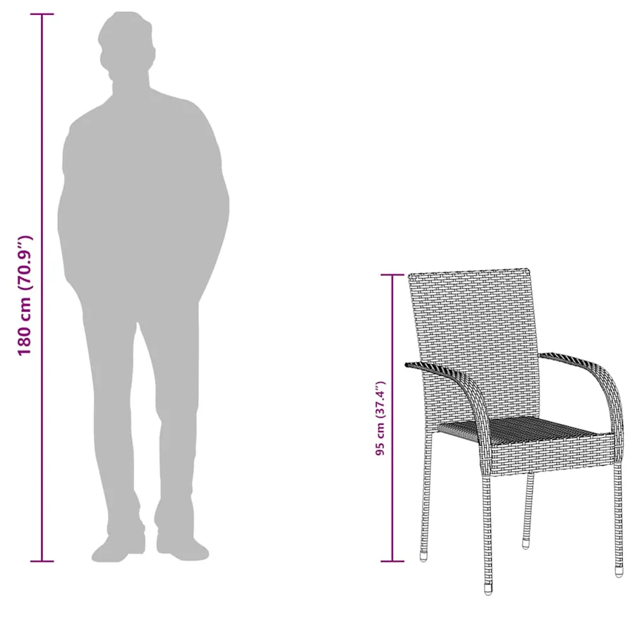 Chaises empilables d'extérieur lot de 6 Résine tressée Marron - 11
