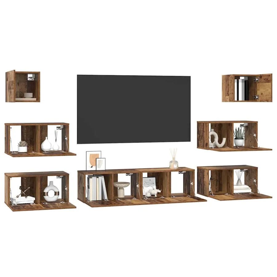 Ensemble meuble TV 8 pcs Bois Ancien Bois d'ingénierie - 3