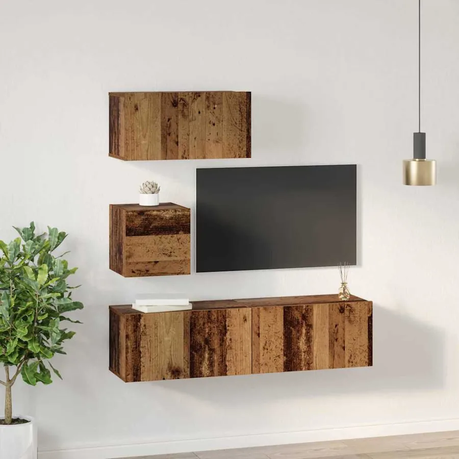 Ensemble meuble TV 4 pcs Bois Ancien Bois d'ingénierie - 4