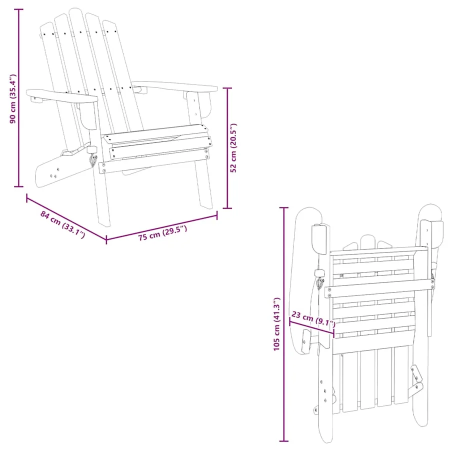 Chaise de jardin Adirondack et repose-pied Bois d'acacia massif - 10