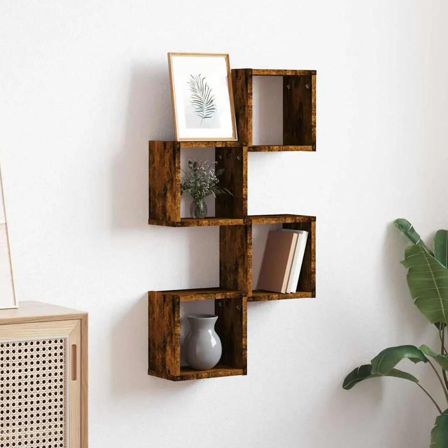 Étagères Murales avec étagère 4 pcs Chêne fumé 26 x 15 x 26 cm