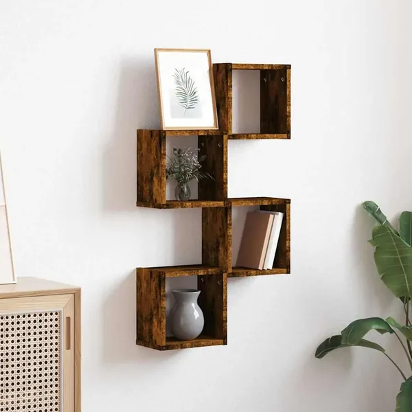 Étagères Murales avec étagère 4 pcs Chêne fumé 26 x 15 x 26 cm