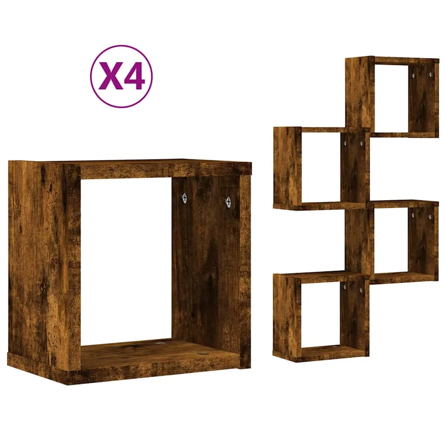 Étagères Murales avec étagère 4 pcs Chêne fumé 26 x 15 x 26 cm - 2
