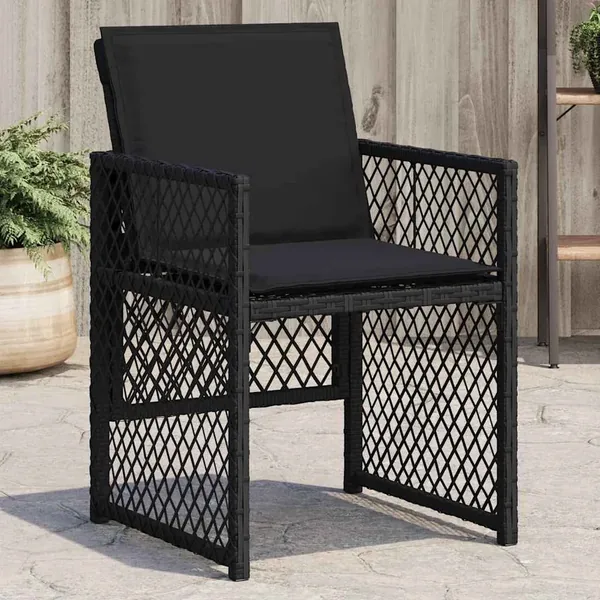 Chaises de jardin lot de 4 avec coussins noir résine tressée