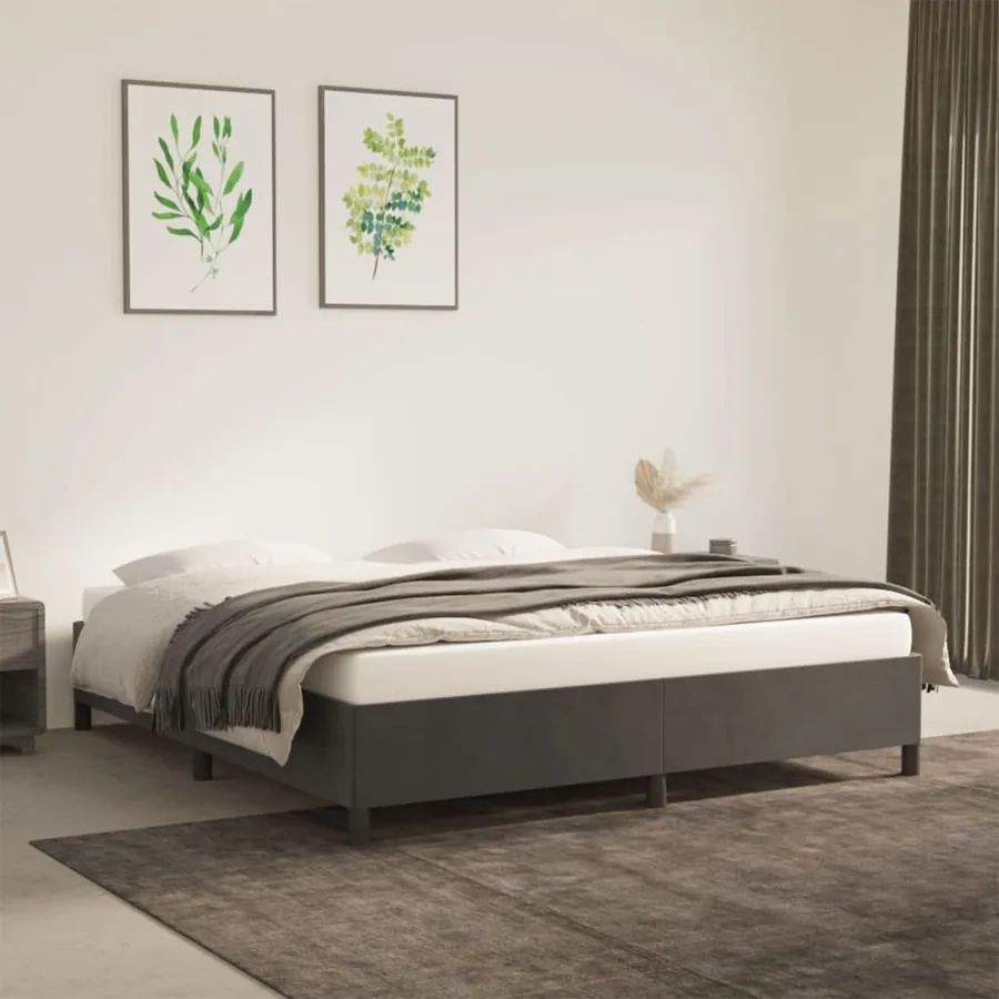 Cadre de lit sans matelas gris foncé 160x200 cm velours