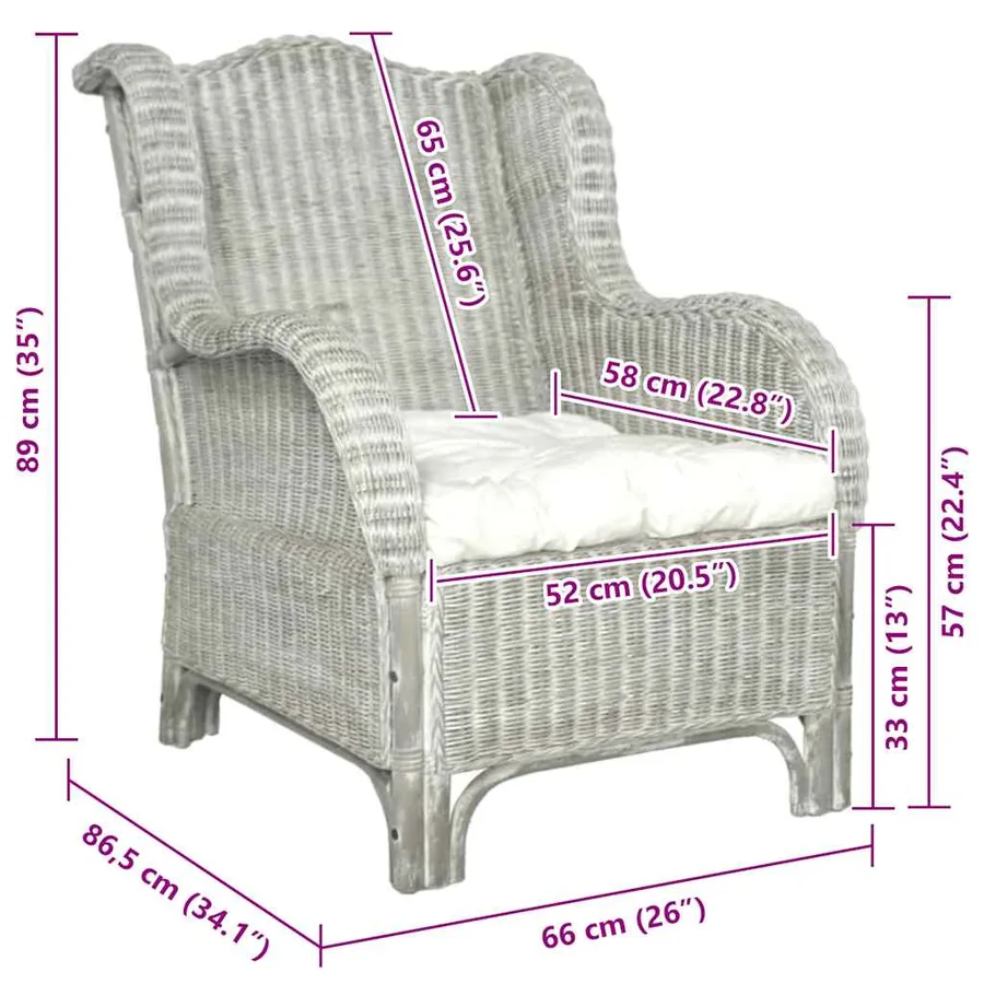 Canapé avec coussin Gris Rotin naturel et lin - 8