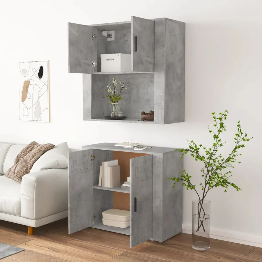 Buffet haut Gris béton Bois d'ingénierie - 5