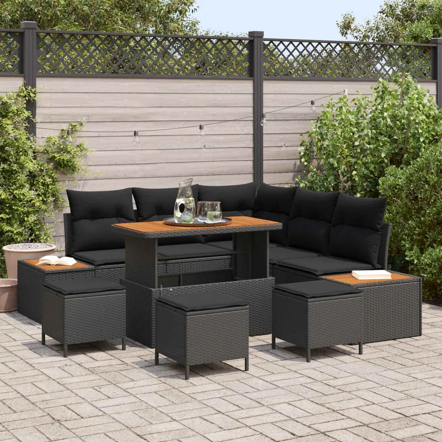 Ensemble de canapé de jardin avec coussin 9 pcs Noir
