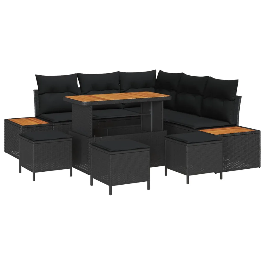 Ensemble de canapé de jardin avec coussin 9 pcs Noir - 2