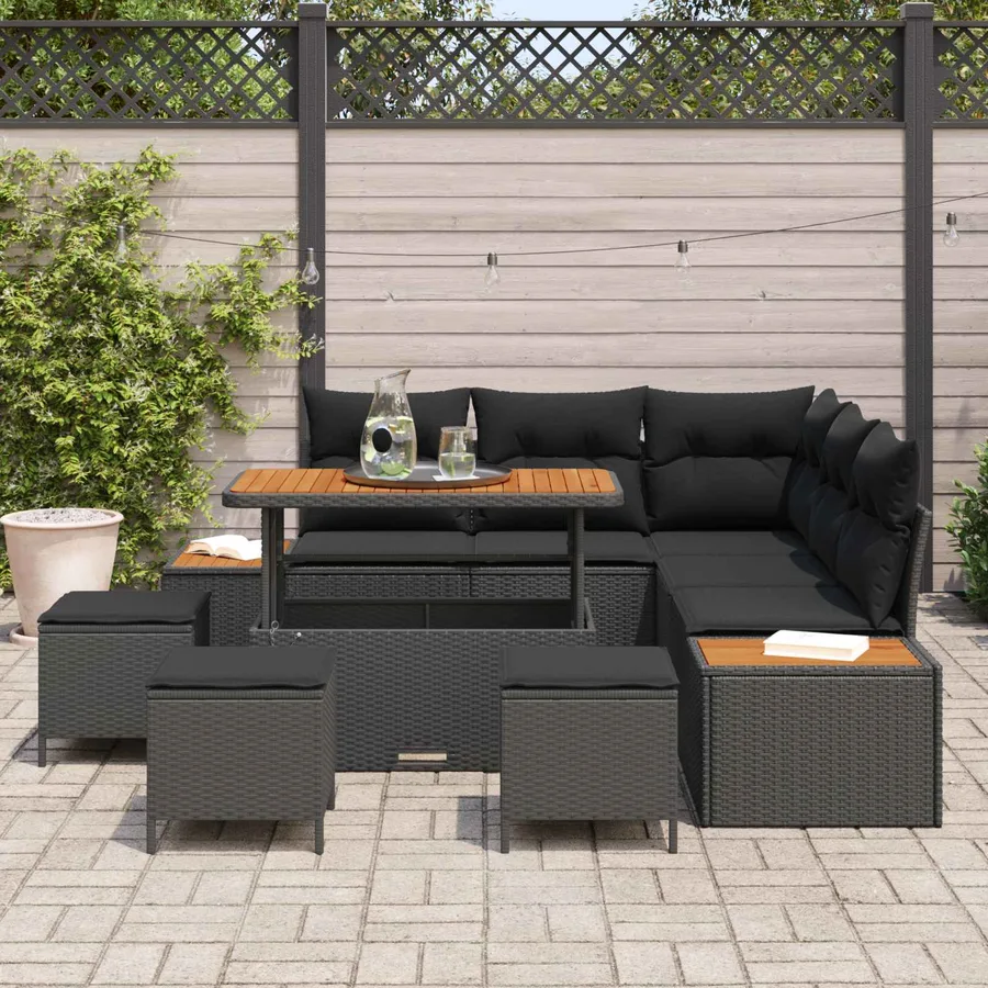Ensemble de canapé de jardin avec coussin 9 pcs Noir - 3