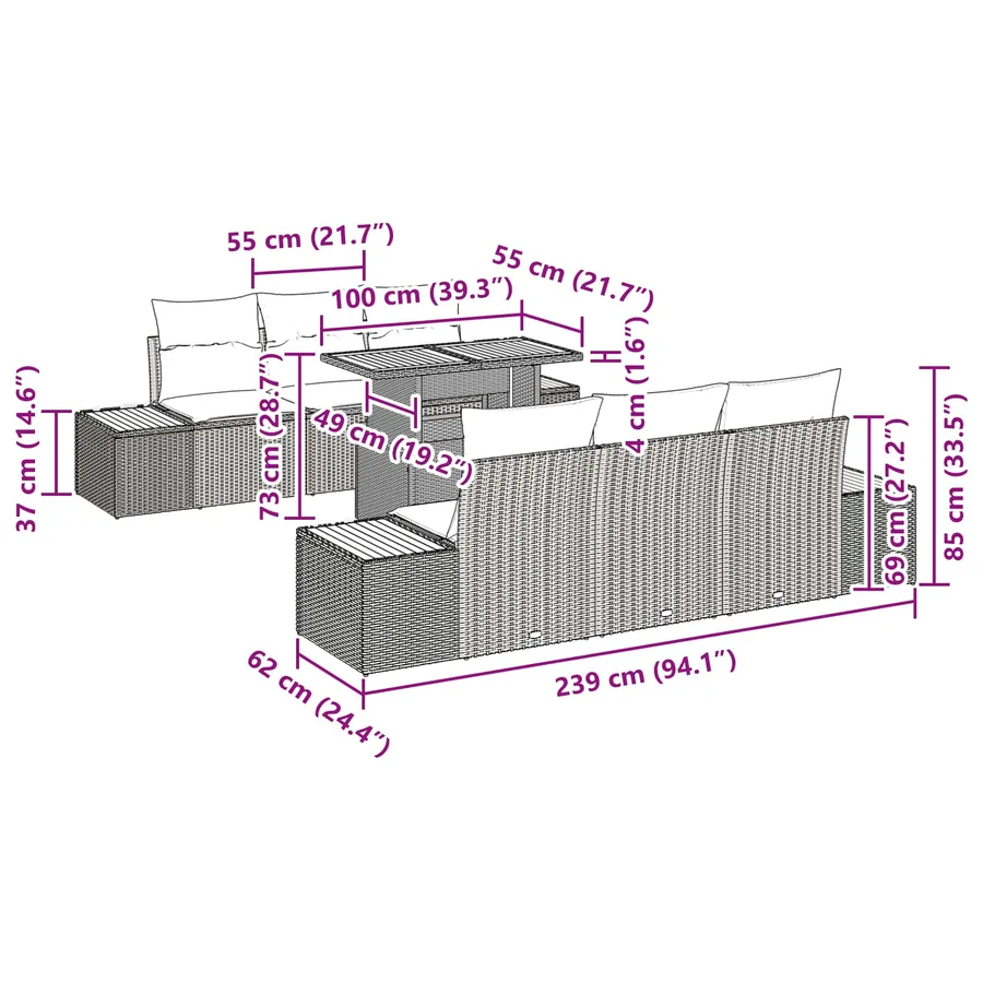 Ensemble de canapé de jardin 7 pc Noir et Marron - 10