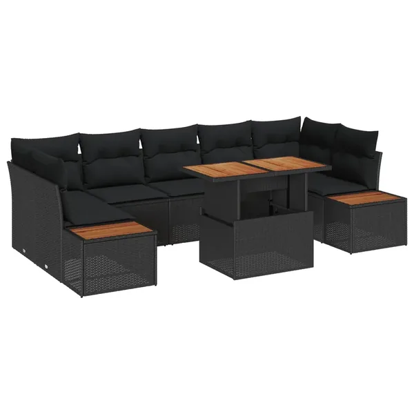 Ensemble de canapé de jardin 8 pc Noir et Marron