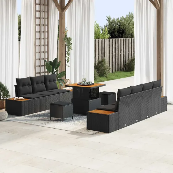 Ensemble de canapé de jardin avec coussin 10 pcs Noir