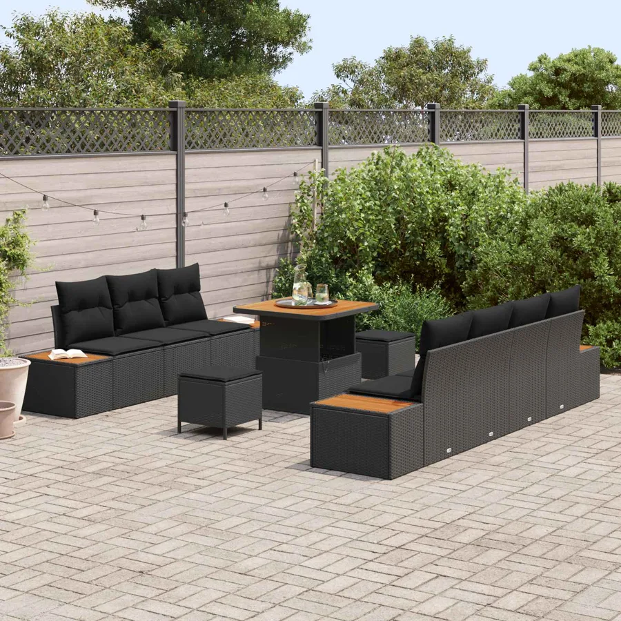 Ensemble de canapé de jardin avec coussin 10 pcs Noir - 3