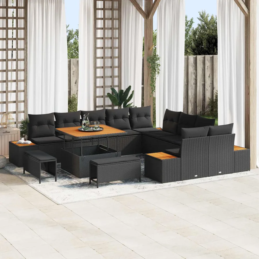 Ensemble de canapé de jardin avec coussin 13 pcs Noir