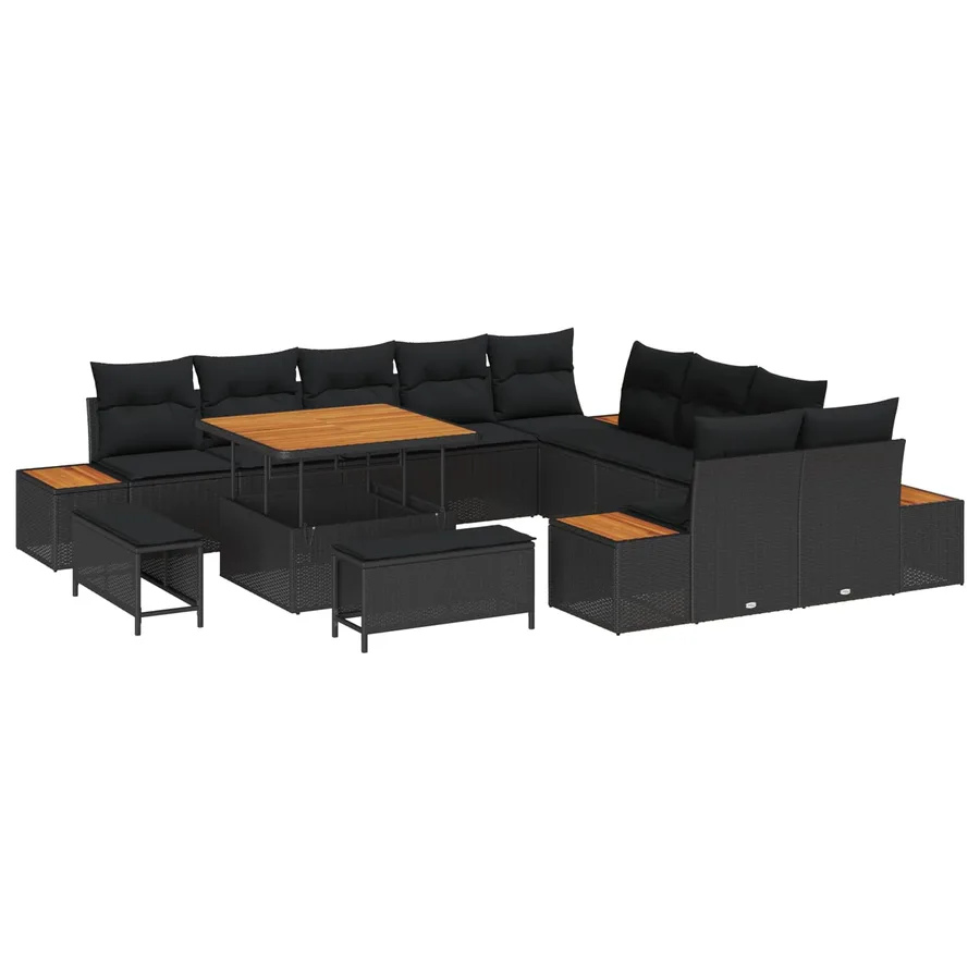 Ensemble de canapé de jardin avec coussin 13 pcs Noir - 2