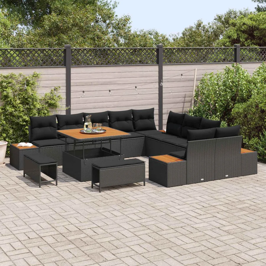 Ensemble de canapé de jardin avec coussin 13 pcs Noir - 3