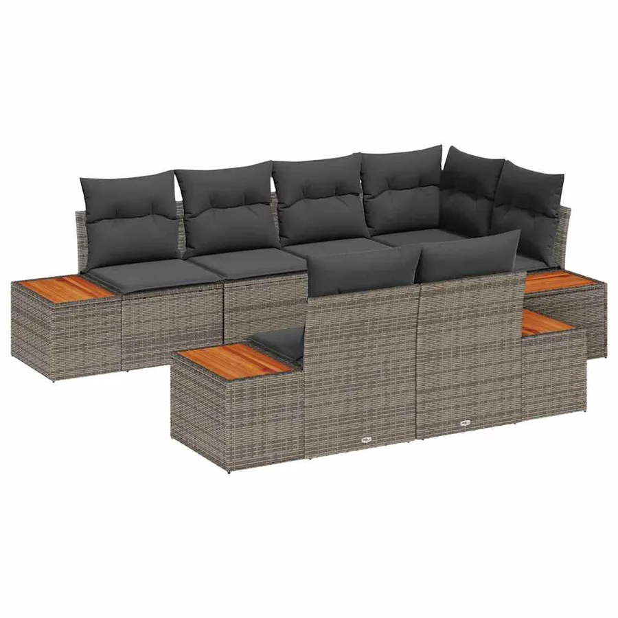 Ensemble de canapé de jardin avec coussin 7 pcs Gris Polyrotin - 2
