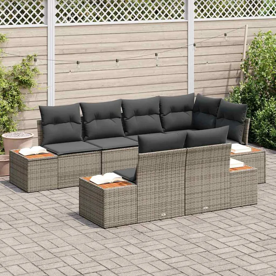 Ensemble de canapé de jardin avec coussin 7 pcs Gris Polyrotin - 3
