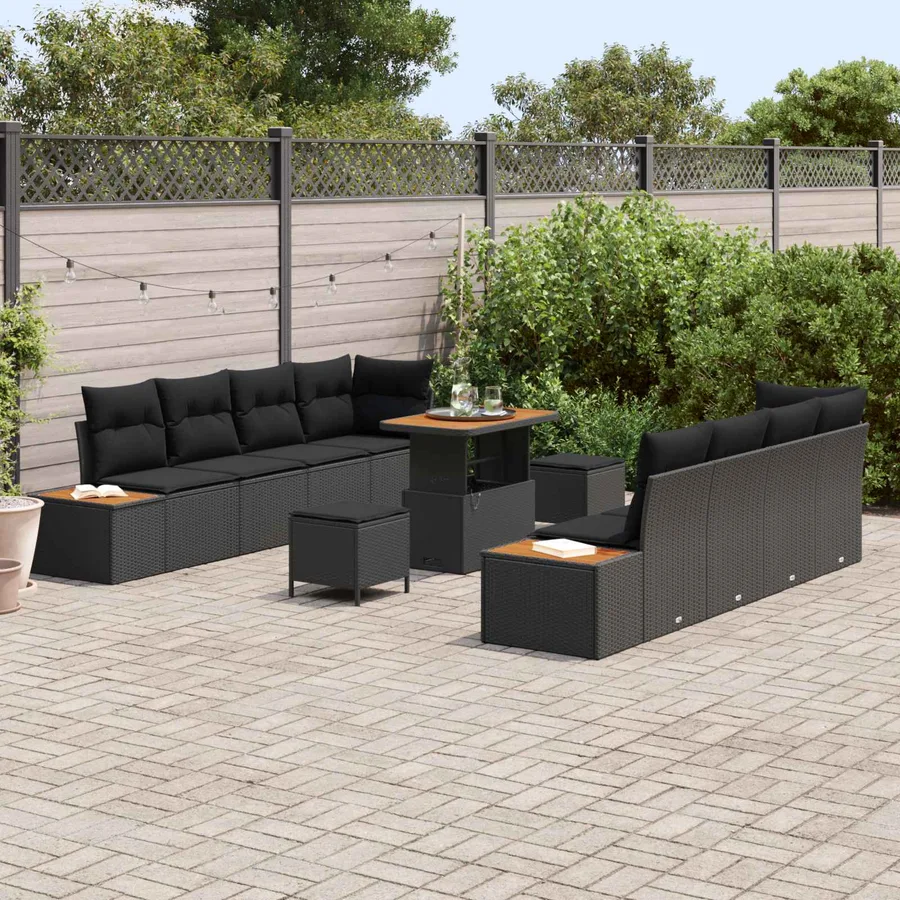 Ensemble de canapé de jardin avec coussin 11 pcs Noir - 3