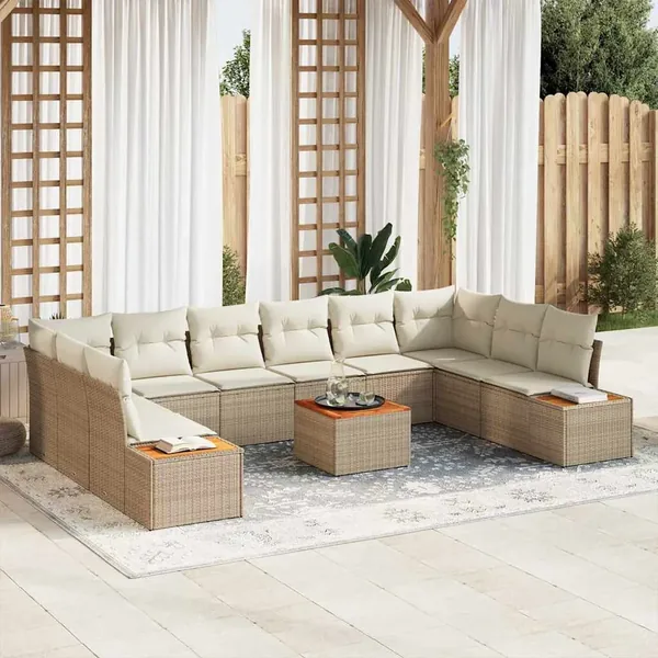 Ensemble de canapé de jardin 10 pcs Beige et crème Polyrotin