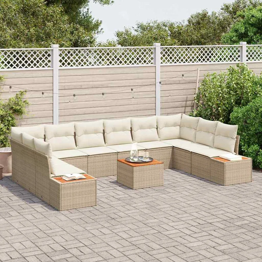 Ensemble de canapé de jardin 10 pcs Beige et crème Polyrotin - 3