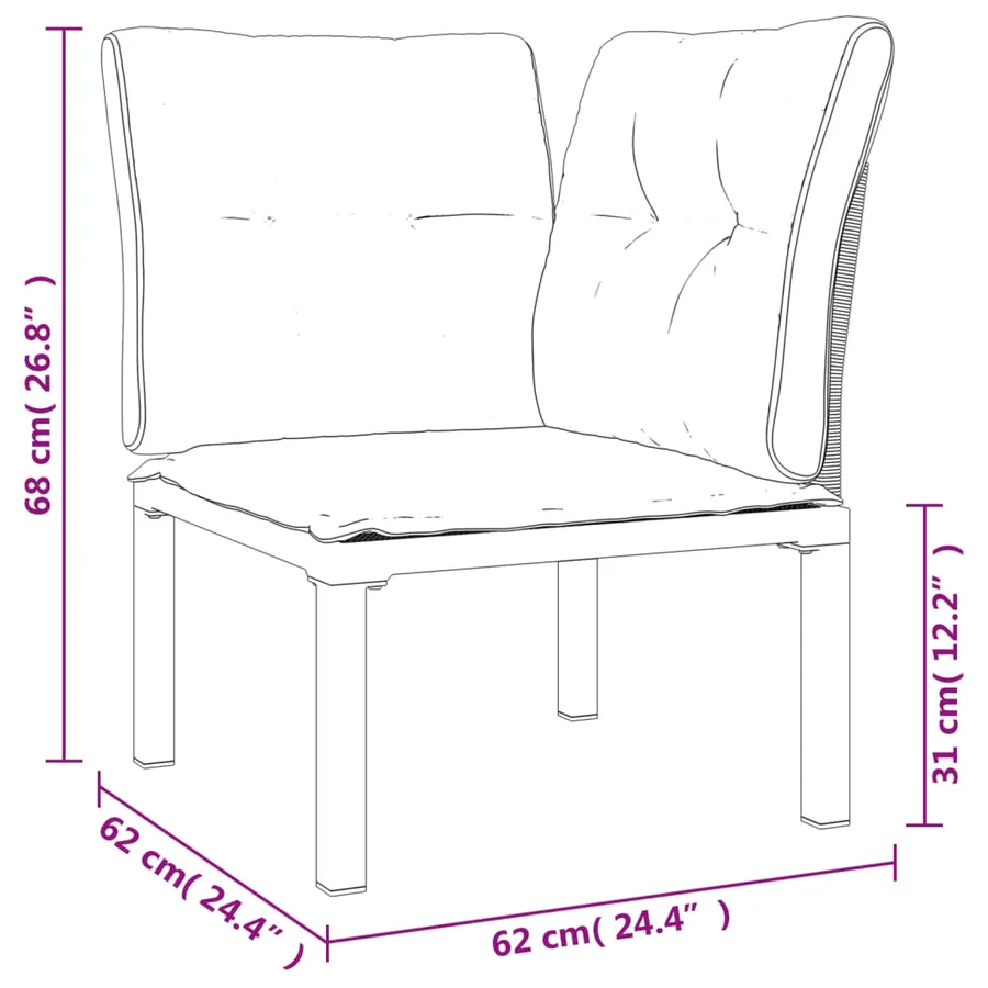 Chaises d'angle de jardin avec coussins lot de 2 noir/gris - 10