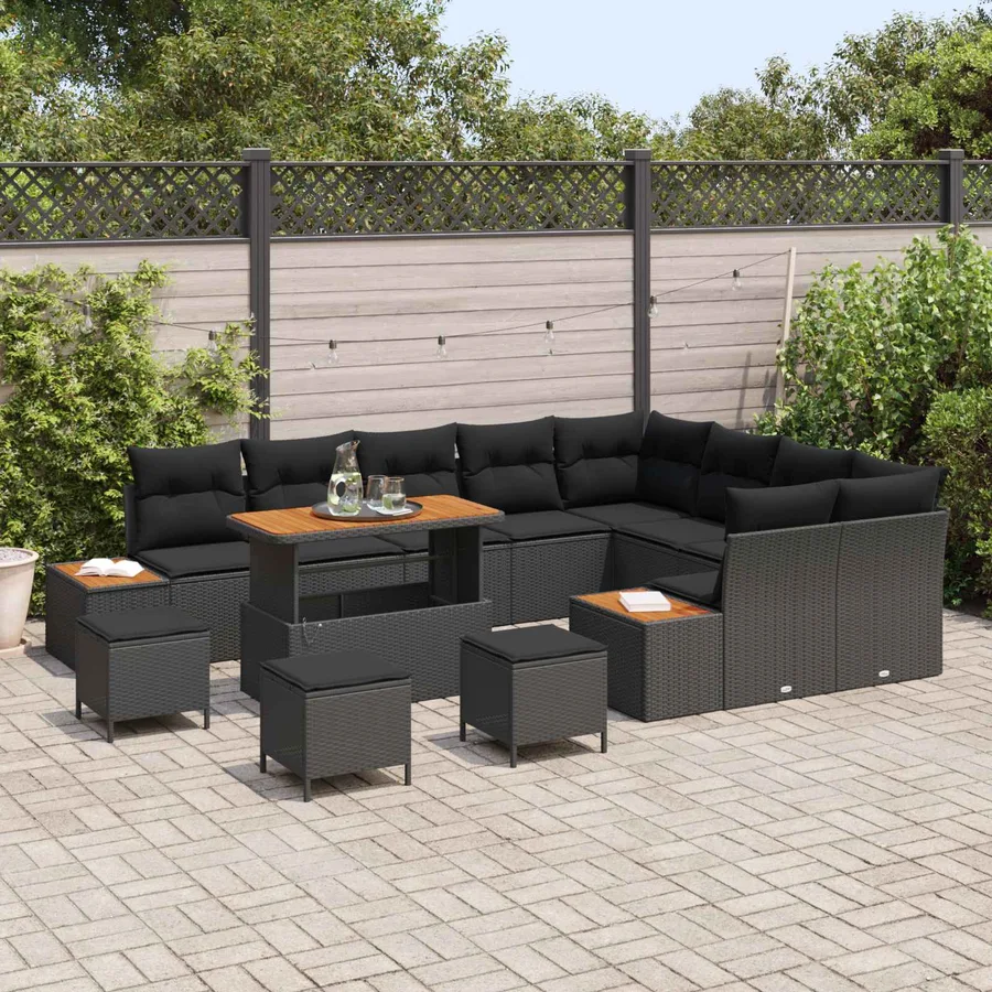Ensemble de canapé de jardin avec coussin 13 pcs Noir - 3