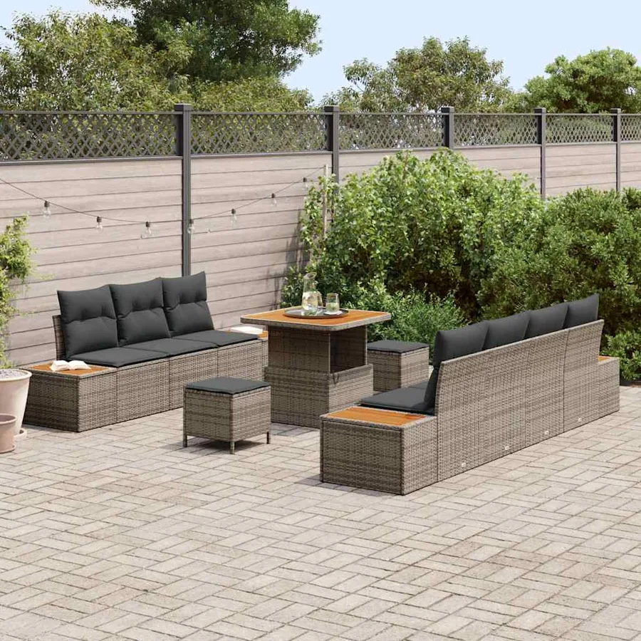 Ensemble de canapé de jardin 10 pcs Gris Poly rotin - 3