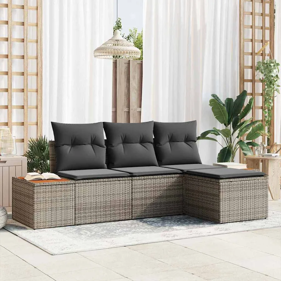 Ensemble de canapé de jardin 4 pcs Gris Poly Rattan
