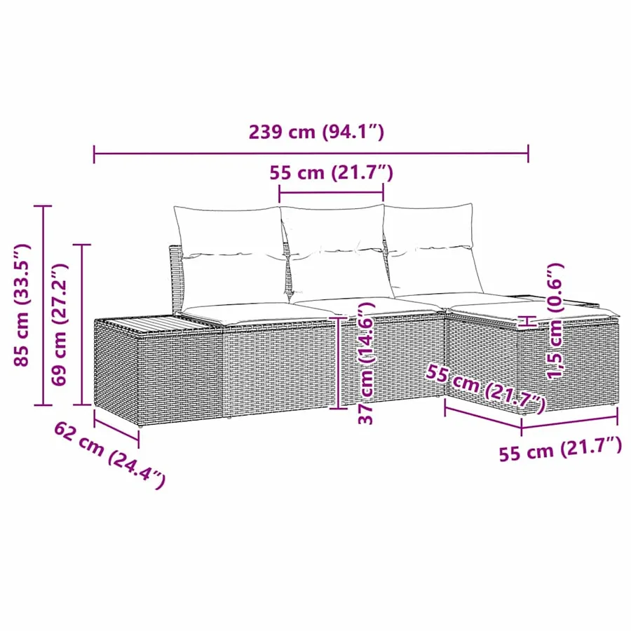 Ensemble de canapé de jardin 4 pcs Gris Poly Rattan - 12