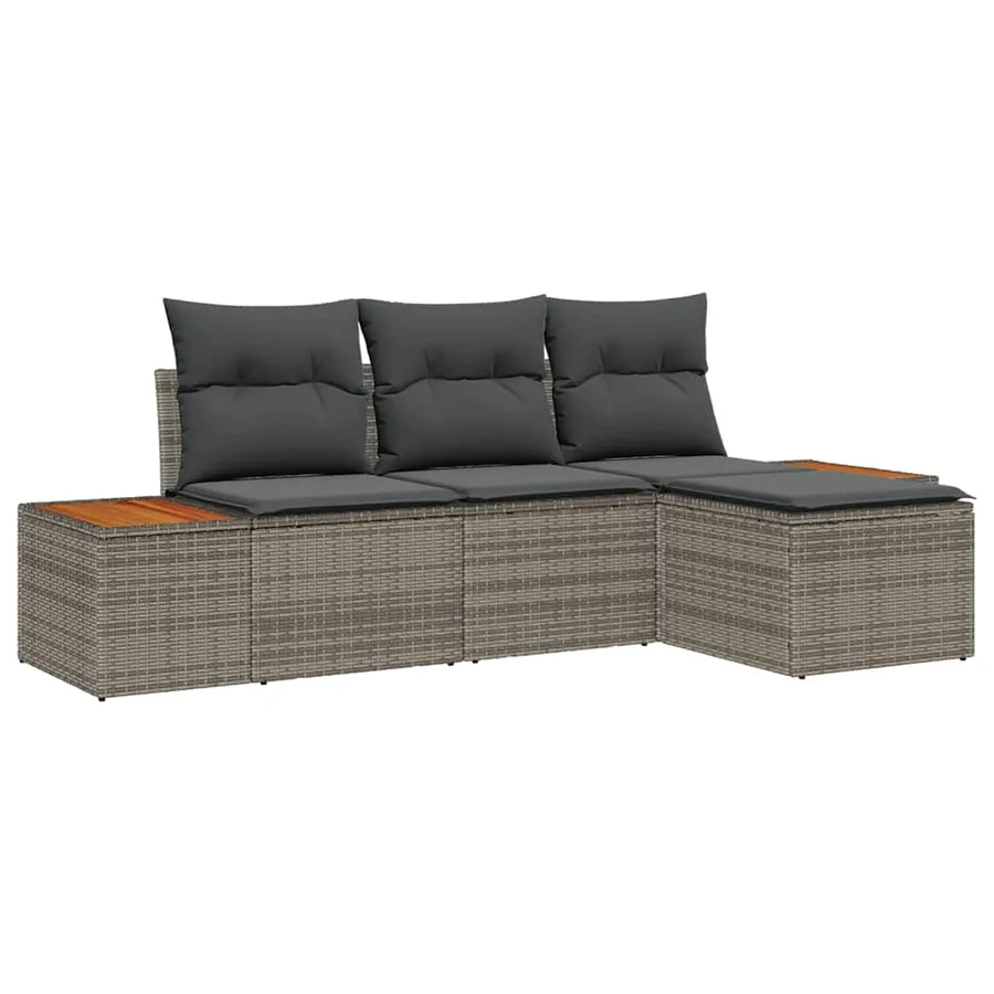 Ensemble de canapé de jardin 4 pcs Gris Poly Rattan - 2