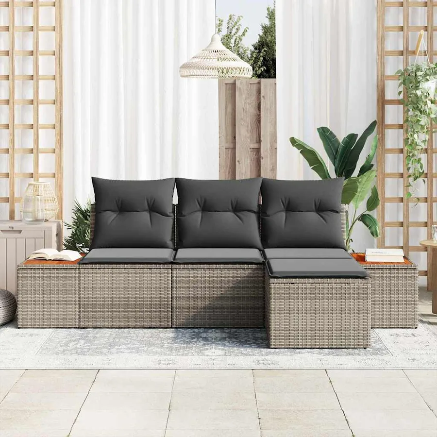 Ensemble de canapé de jardin 4 pcs Gris Poly Rattan - 3
