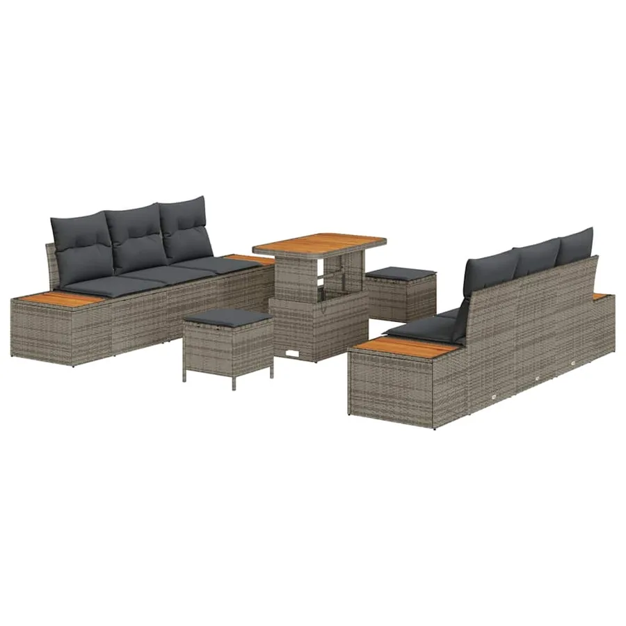 Ensemble de canapé de jardin avec coussin 9 pcs Gris Poly rotin - 2