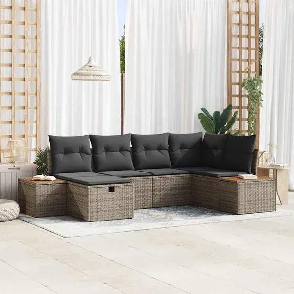Ensemble de canapé de jardin avec coussin Gris polyrotin