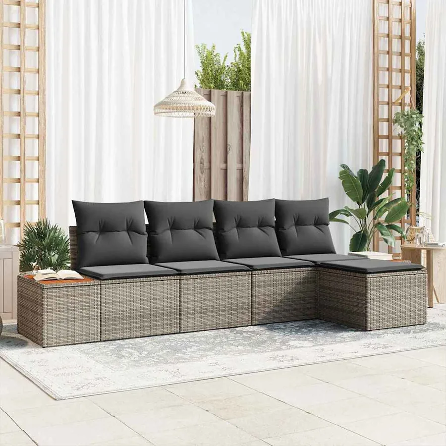 Ensemble de canapé de jardin avec coussin 6 pcs Gris Polyrotin