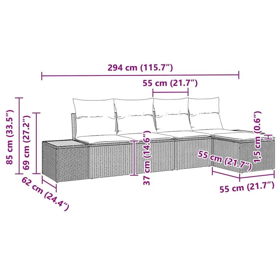 Ensemble de canapé de jardin avec coussin 6 pcs Gris Polyrotin - 12