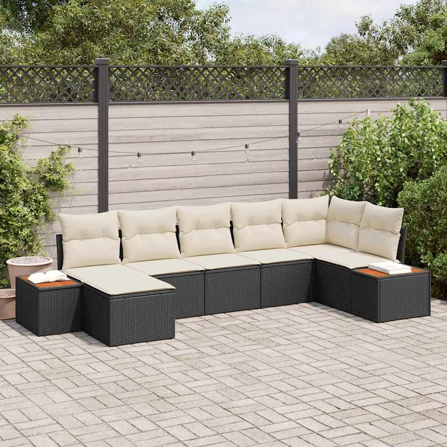 Ensemble de canapé de jardin 8 pcs Noir et Crème Polyrotin