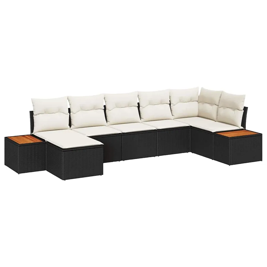 Ensemble de canapé de jardin 8 pcs Noir et Crème Polyrotin - 2