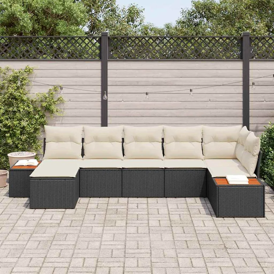 Ensemble de canapé de jardin 8 pcs Noir et Crème Polyrotin - 3