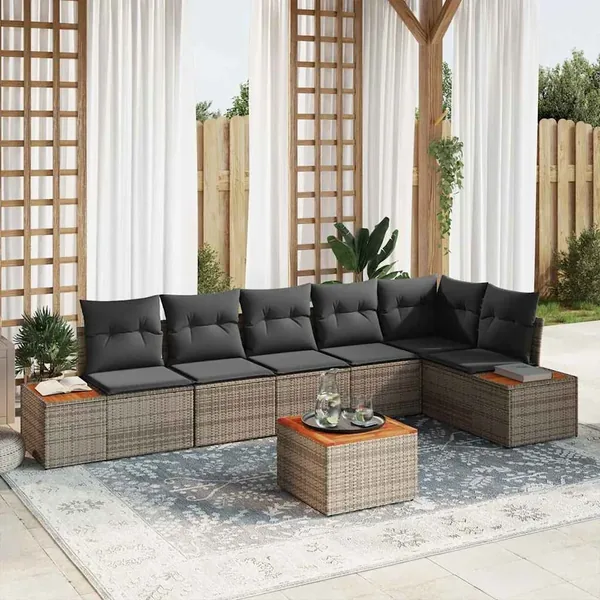 Ensemble de canapé de jardin avec coussin 6 pcs Gris Polyrotin