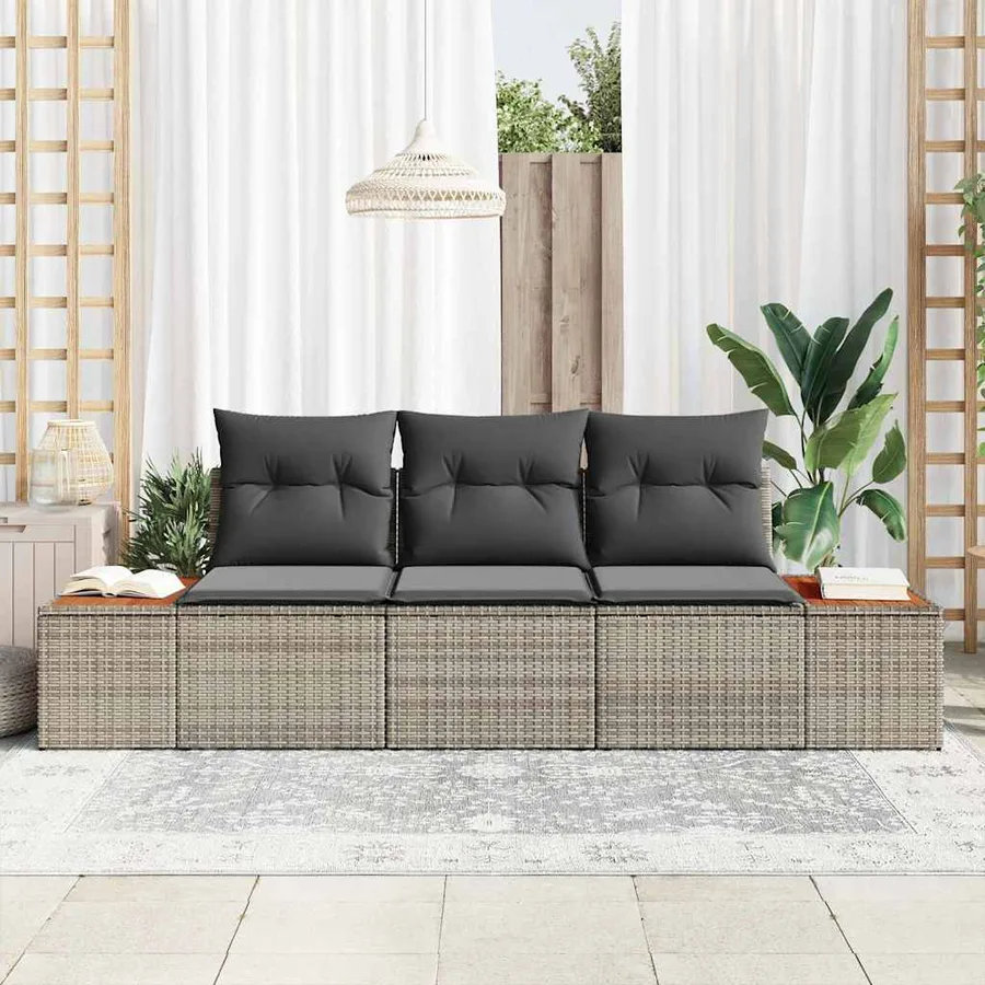 Ensemble de canapé de jardin 3 pcs Gris Poly rotin - 3